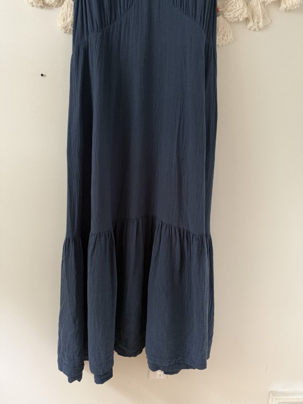 Pact Navy Double Gauze Cotton Tie Tiered Maxi Sundress Beachy Coastal Relax XXL - Picture 6 of 11
